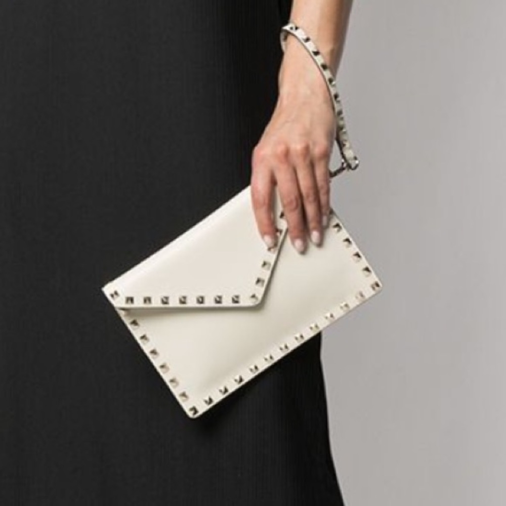 Valentino Rockstud Grainy Calfskin Pouch